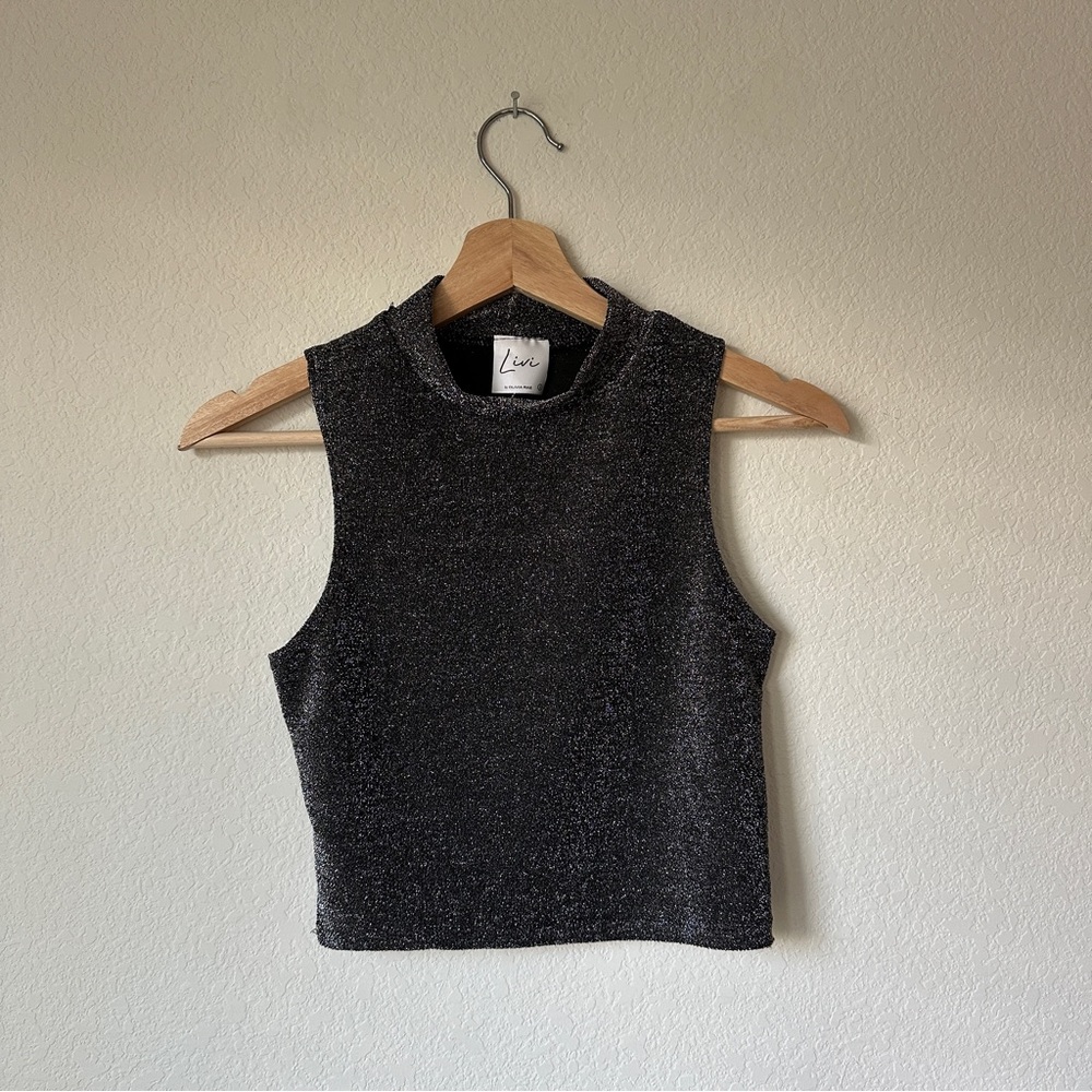 Shimmery Mock Neck Crop Tank Top